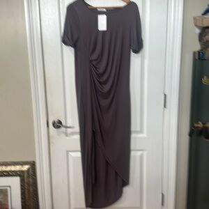 Mod Ref Sz S short sleeve, side Hilow slit side hem maxi lilac/gray NWT